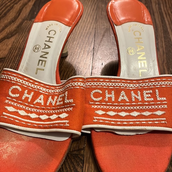 Chanel orange linen slide heels size 37 great condition - Picture 2 of 5